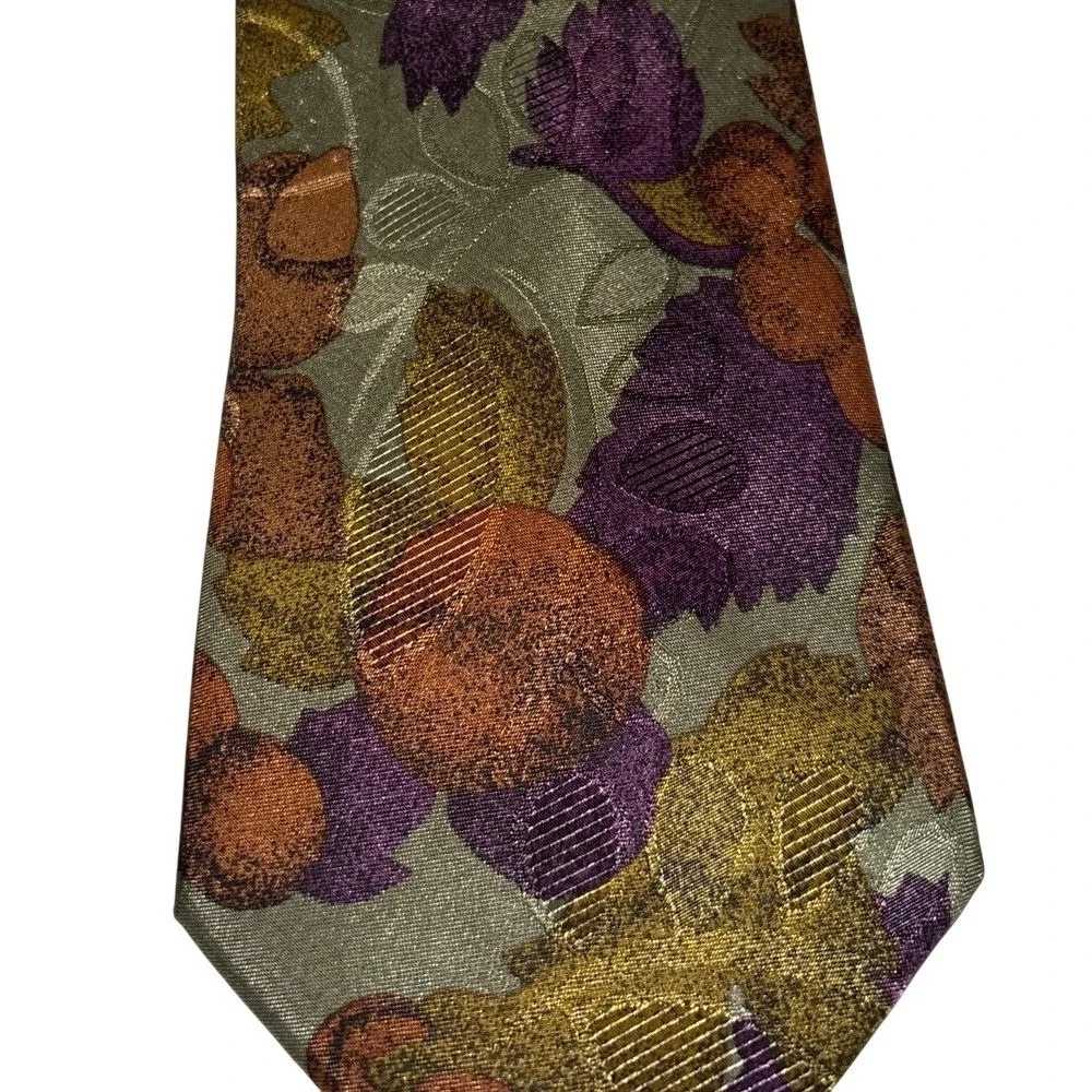 Florenzi Collection Mens Botanical Jacquard Tie Olive Purple‎ Copper Gold